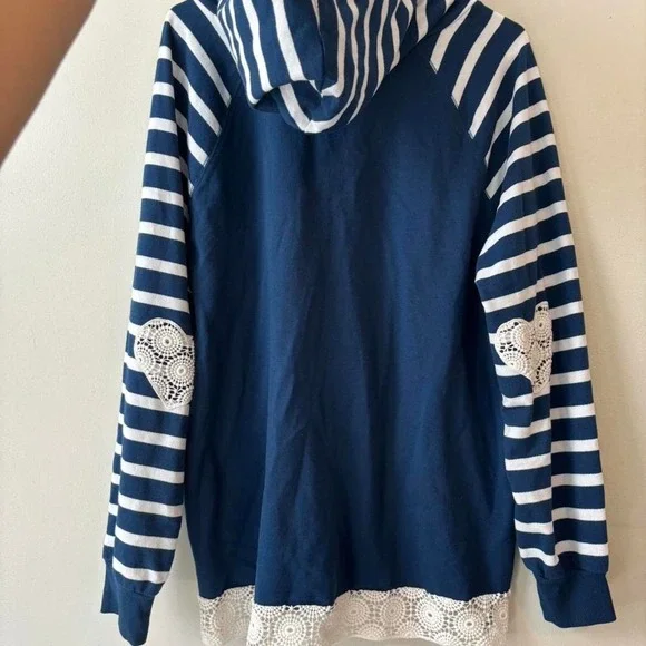 Disney Hoodie Navy Blue Stripe Embroidered Hem Minnie Mickey love - XXLarge - Picture 5 of 8